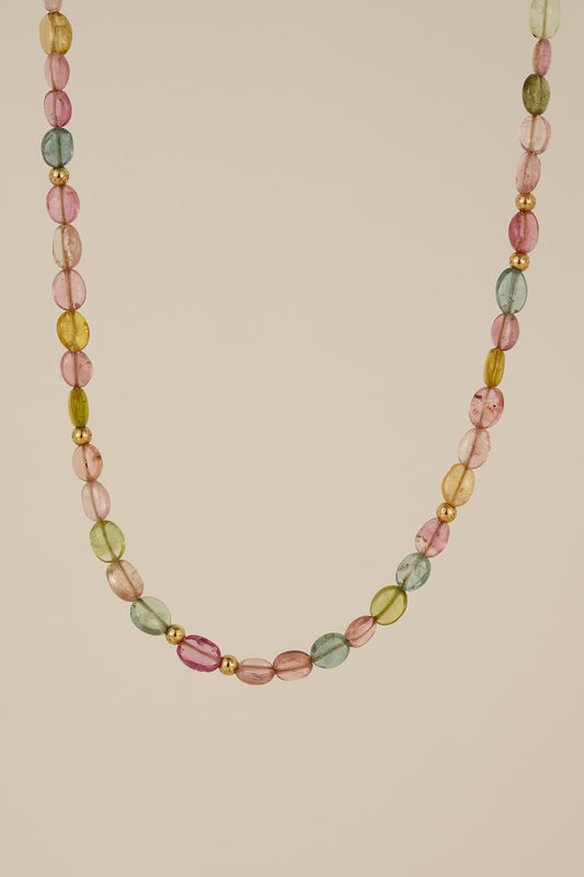 Tourmaline ovals beaded necklace