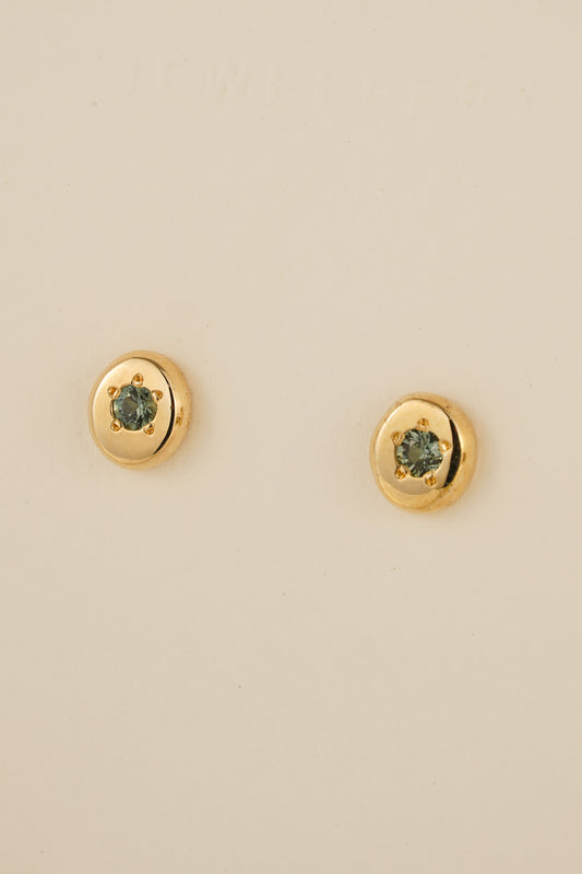 Solid gold teal Australian sapphire studs