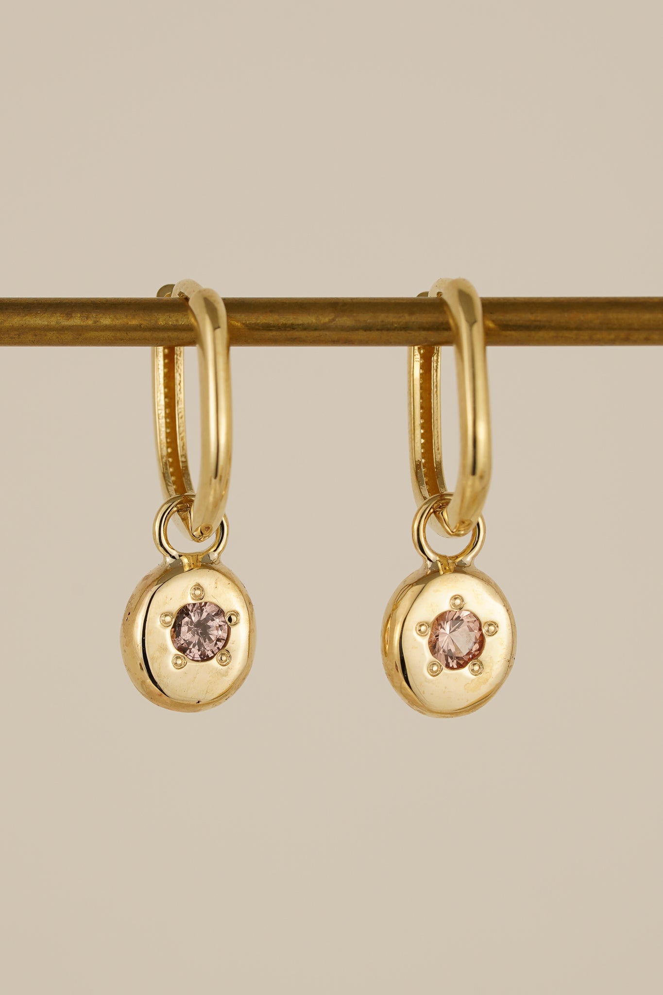 Solid gold peach sapphire earring charms