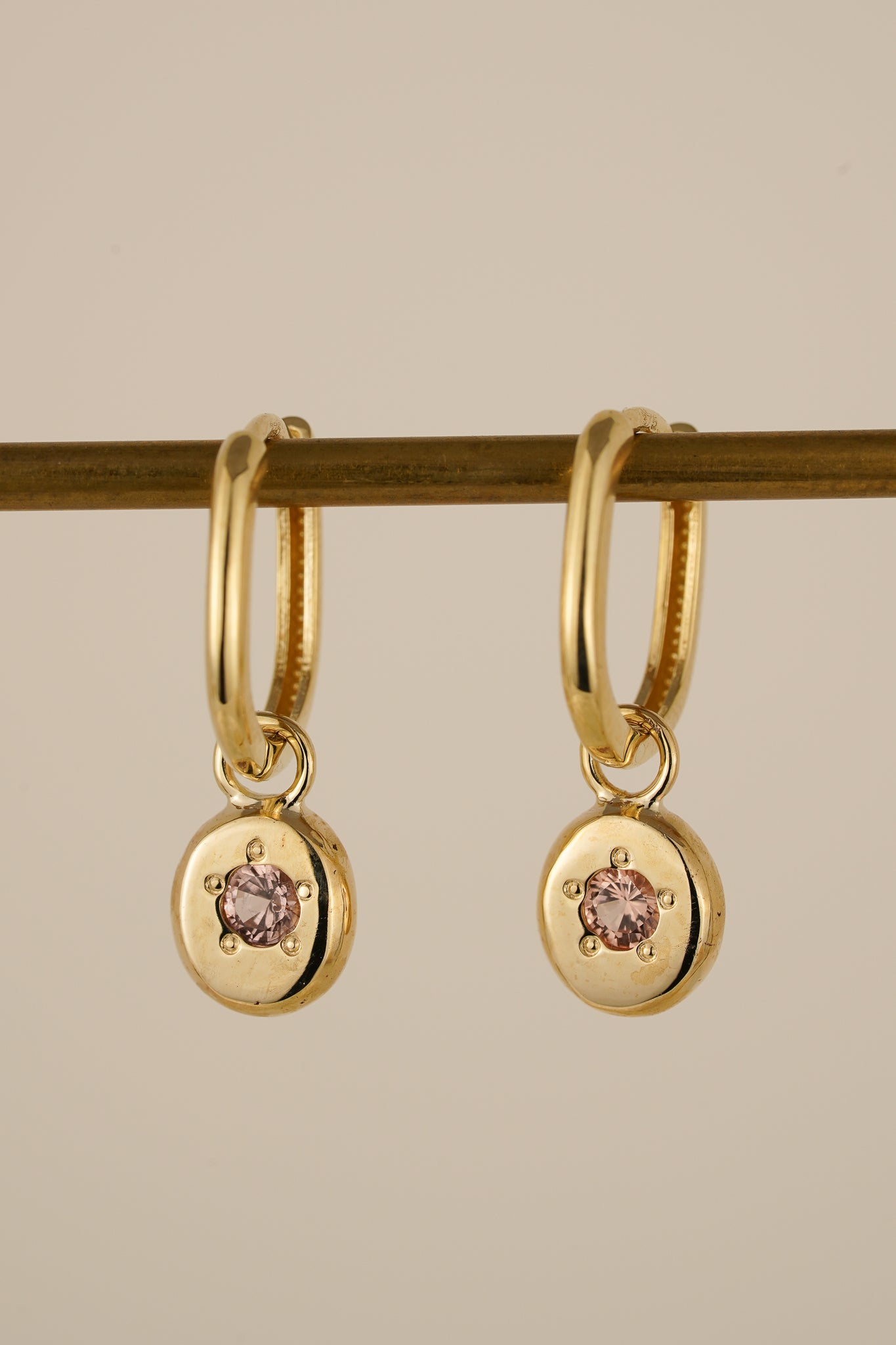 Solid gold peach sapphire earring charms