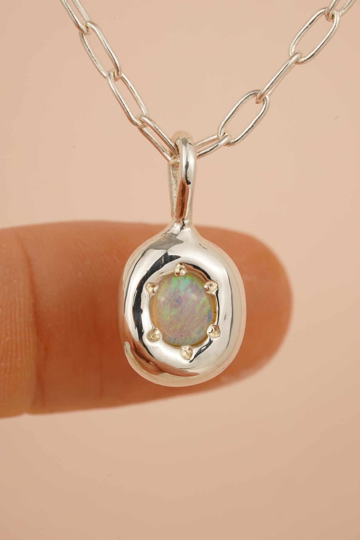 Organic blue/green crystal opal pendant