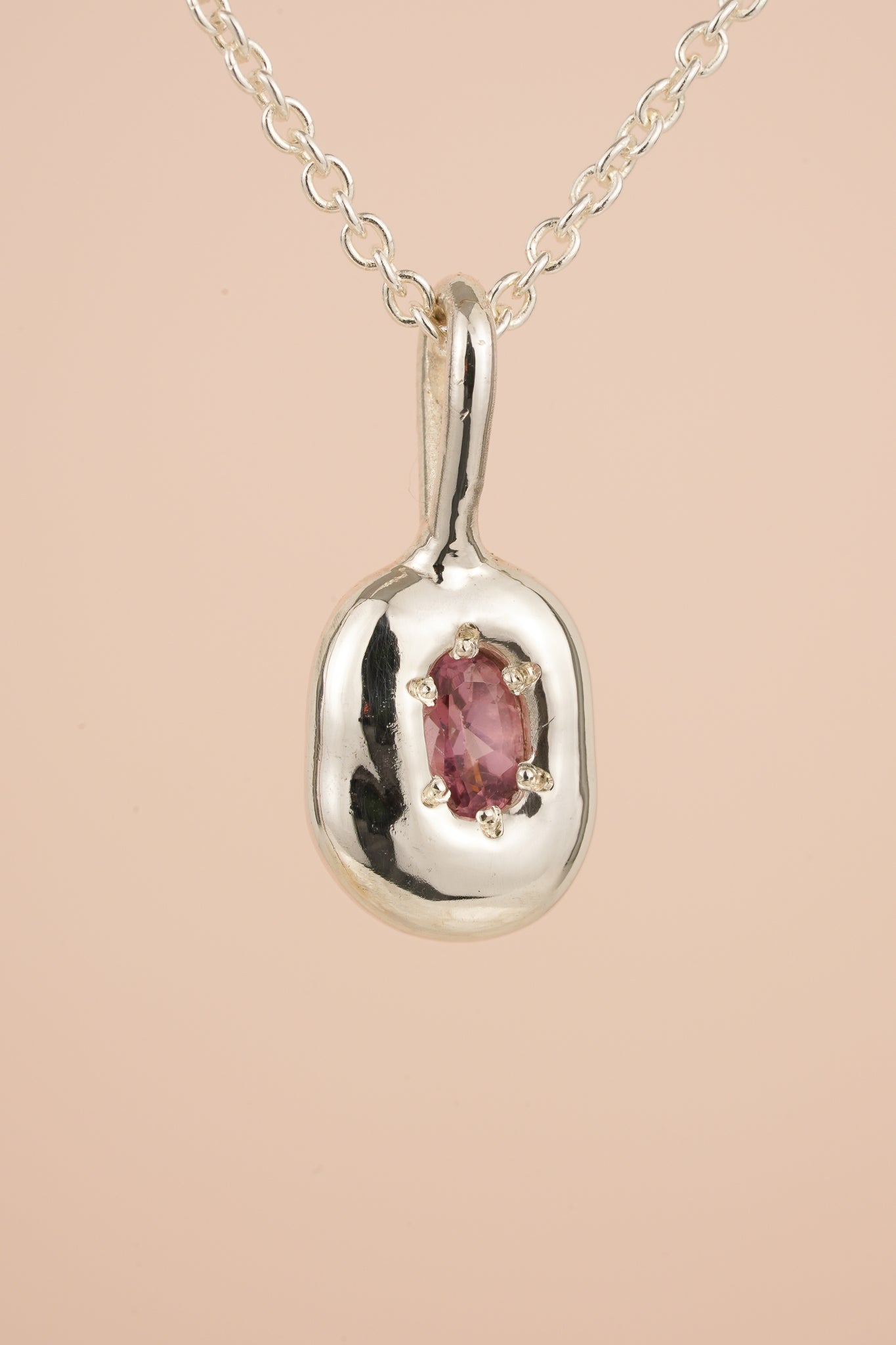 Organic pendant with pink tourmaline