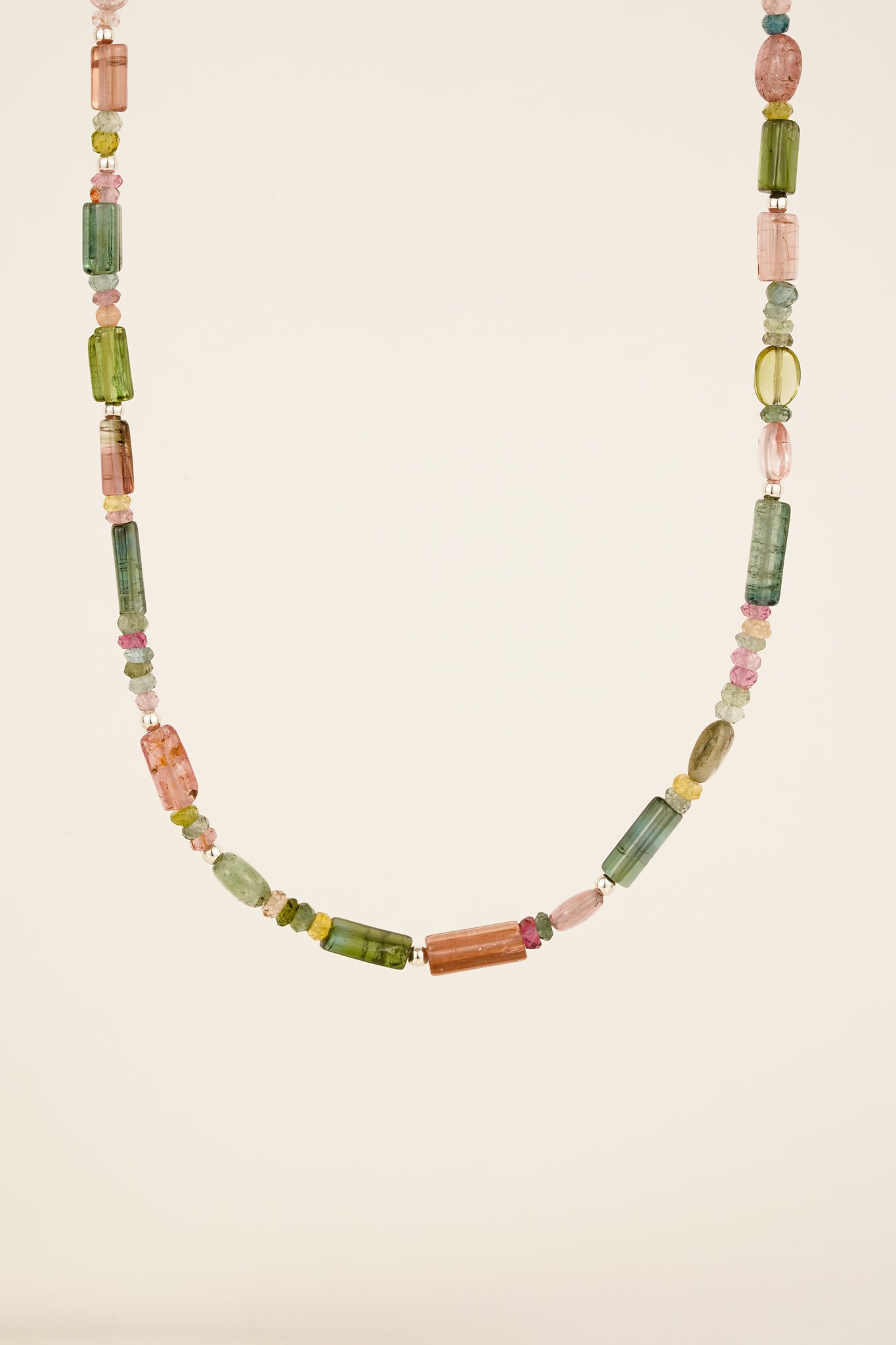 Mixed tourmaline beaded necklace - silver mix 1