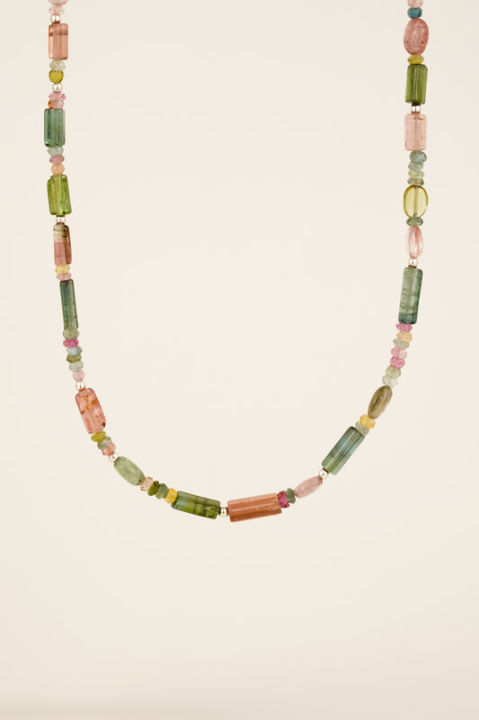 Mixed tourmaline beaded necklace - silver mix 1