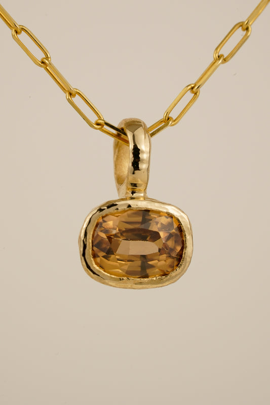 Solid gold whisky brown zircon pendant