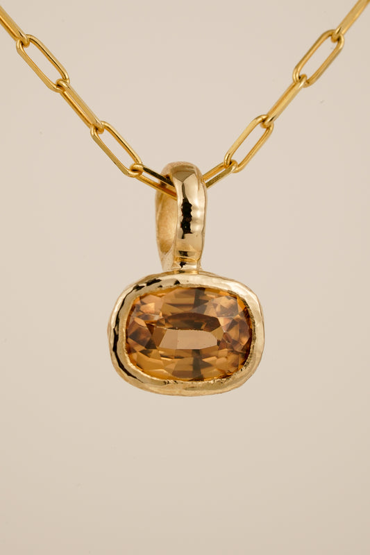 Solid gold whisky brown zircon pendant