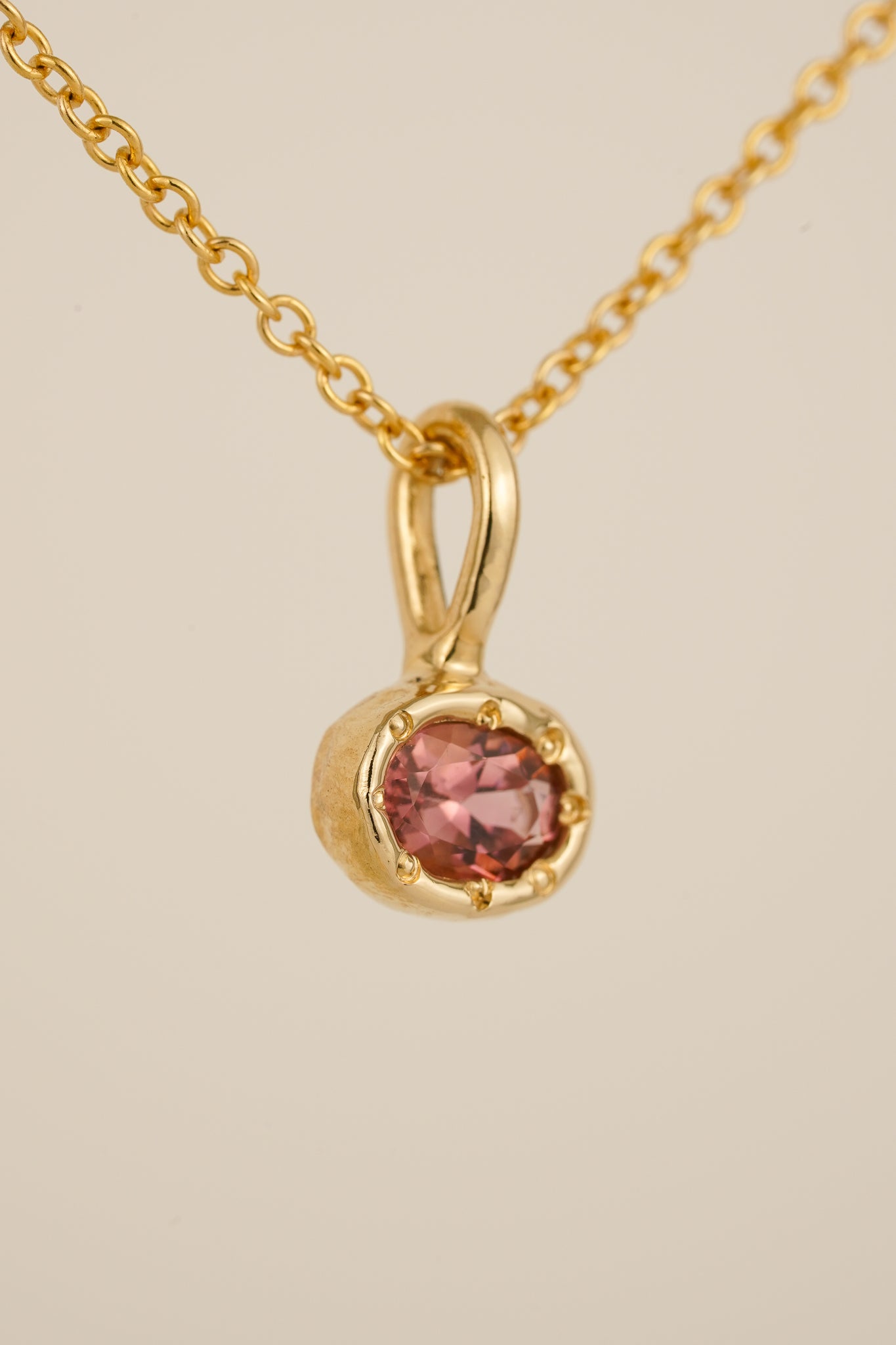 Solid gold pink tourmaline pendant