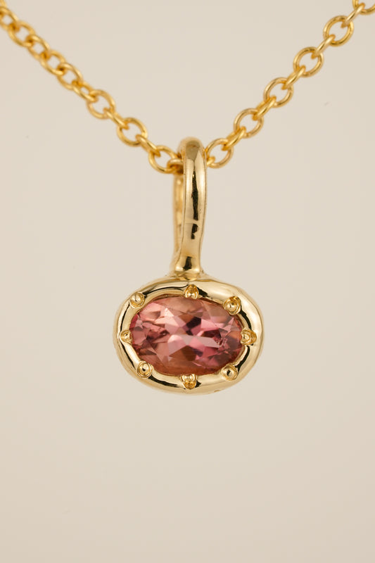 Solid gold pink tourmaline pendant