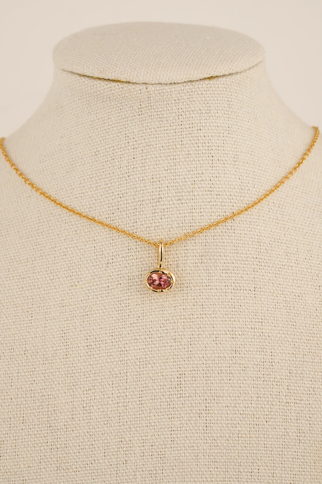 Solid gold pink tourmaline pendant