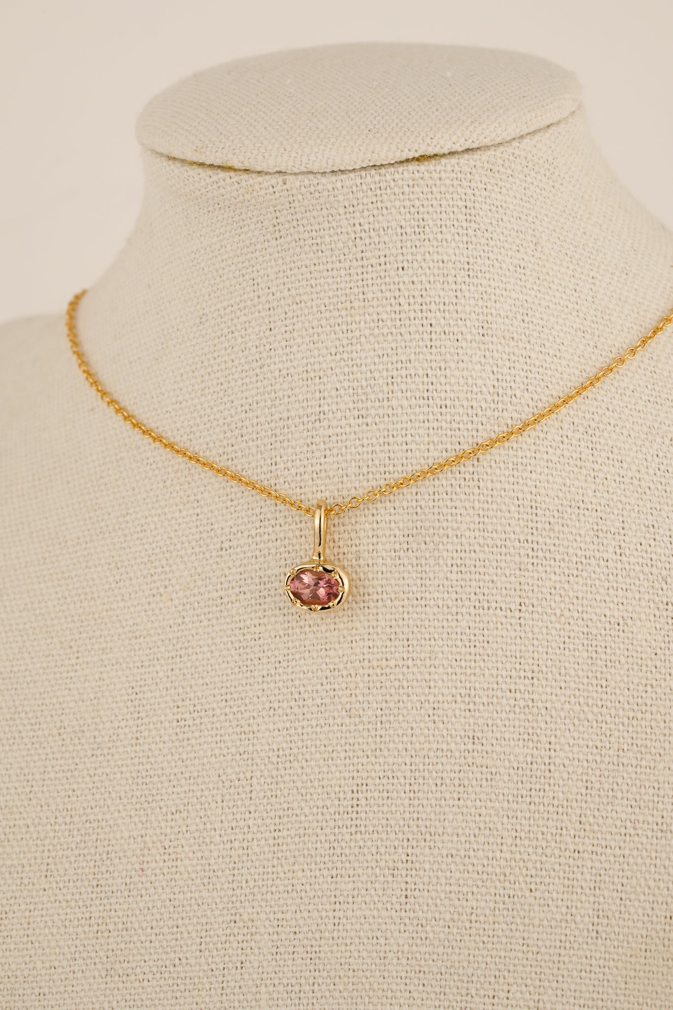 Solid gold pink tourmaline pendant