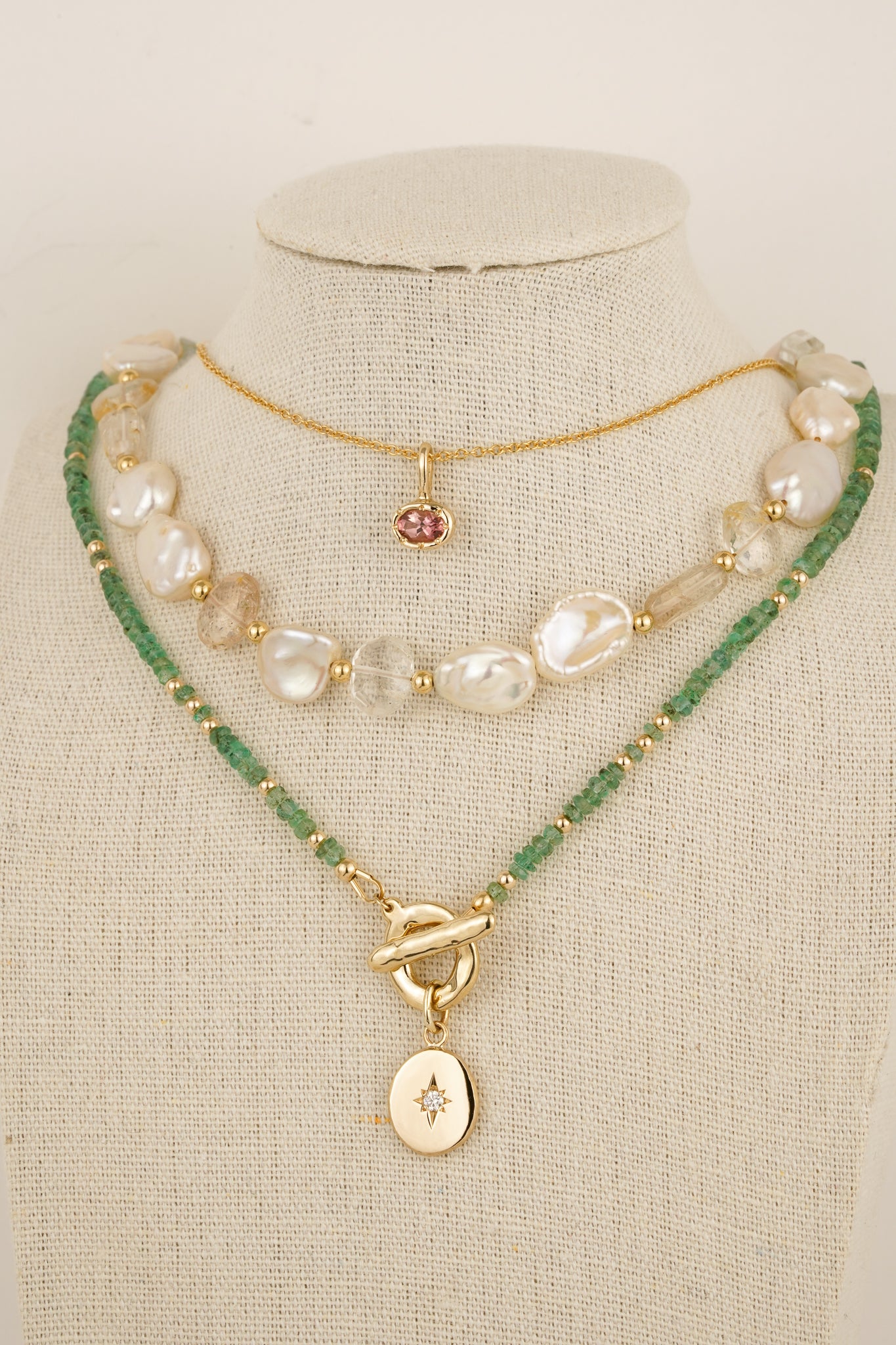 Solid gold pink tourmaline pendant