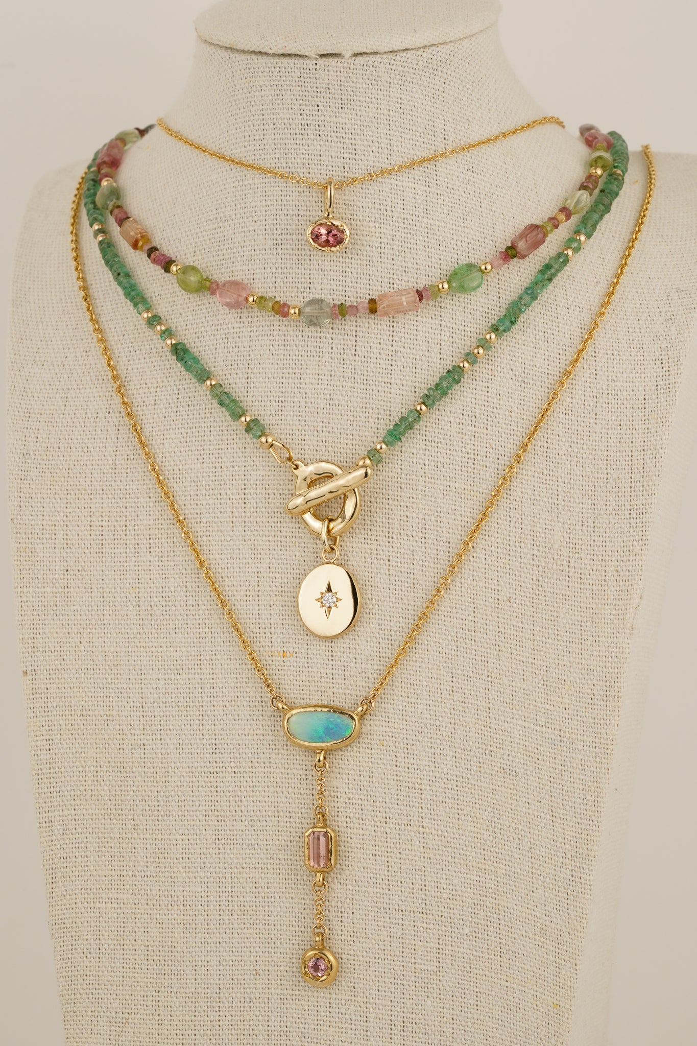 Solid gold pink tourmaline pendant