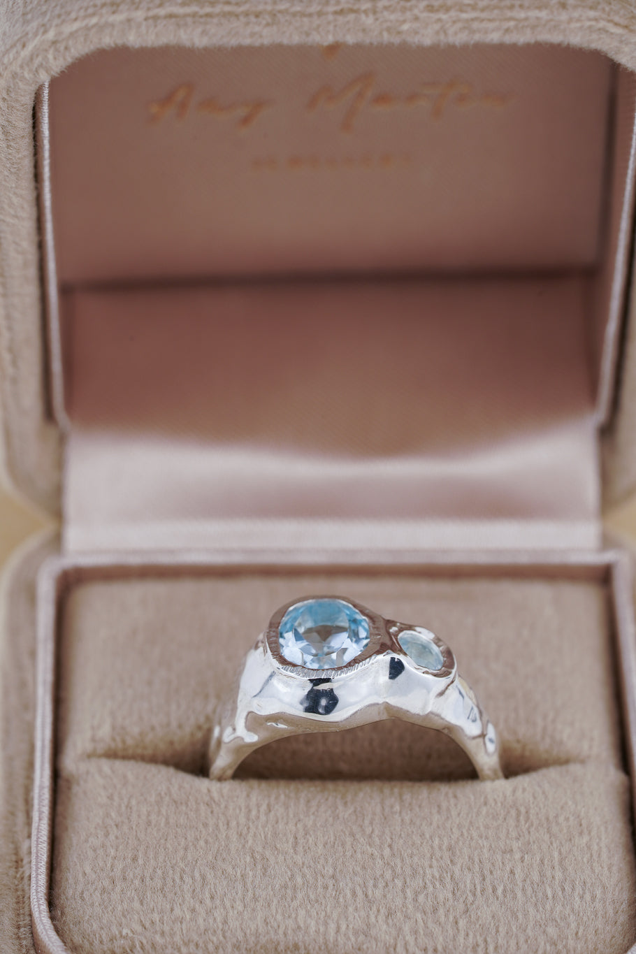 Blue topaz two stone ring