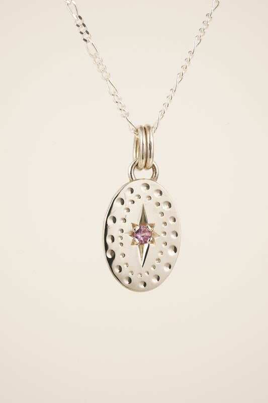 Classic oval pendant with pink sapphire