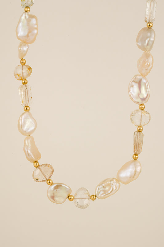 Ivory freshwater pearl and champagne imperial topaz beaded necklace