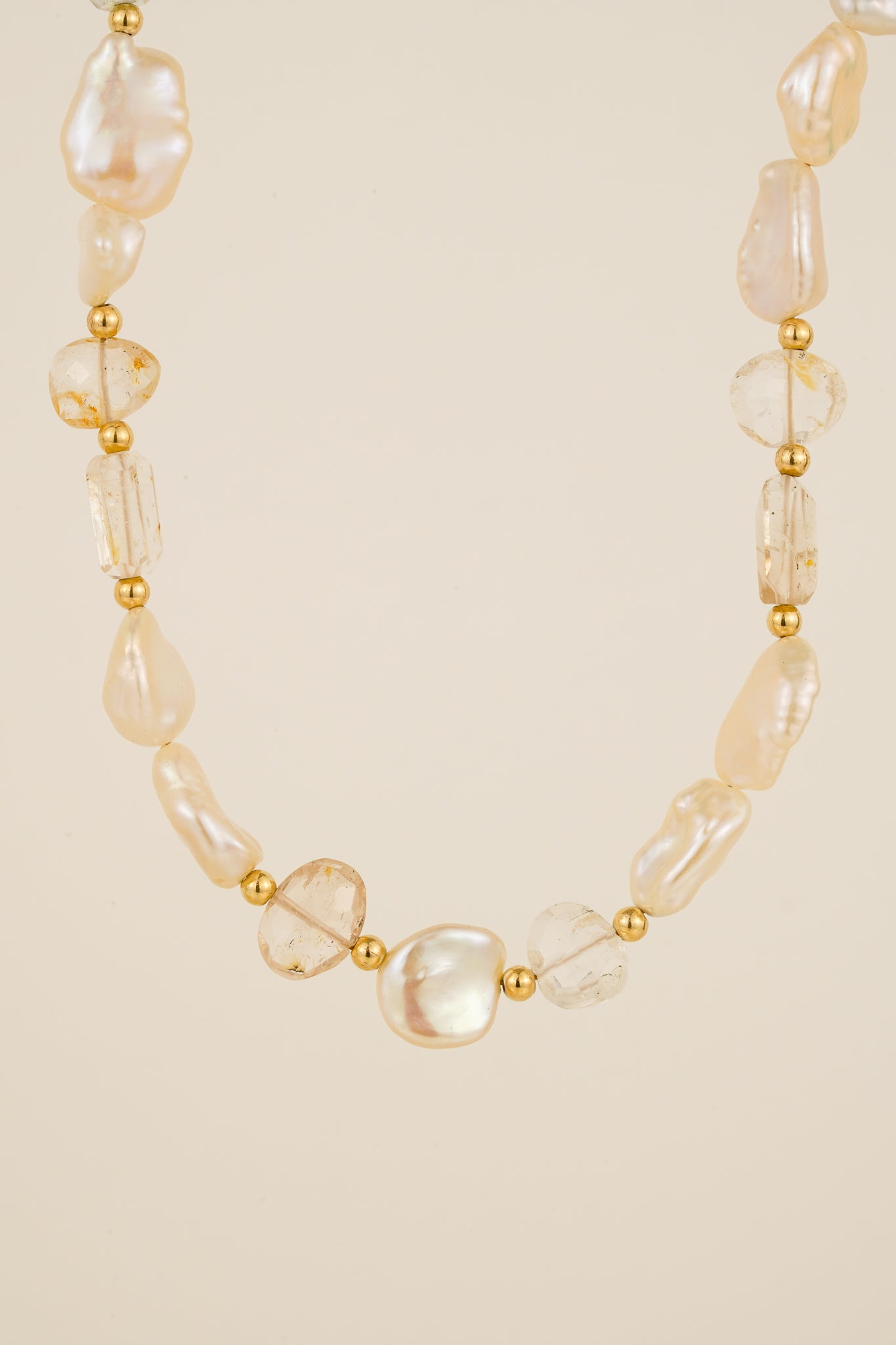 Ivory freshwater pearl and champagne imperial topaz beaded necklace