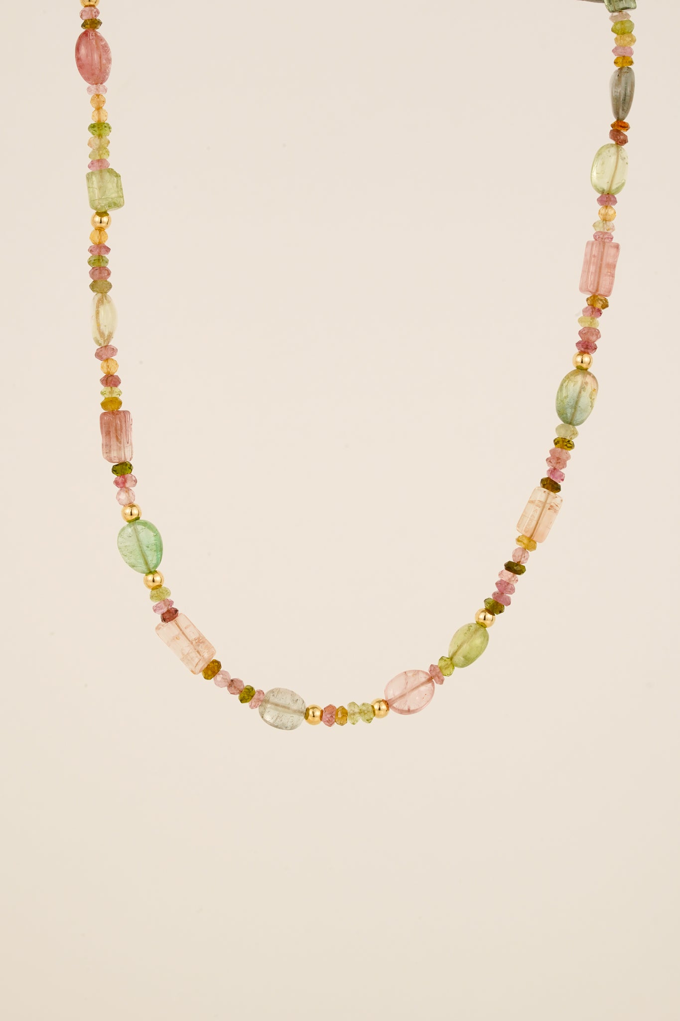 Mixed tourmaline beaded necklace - gold mix 1