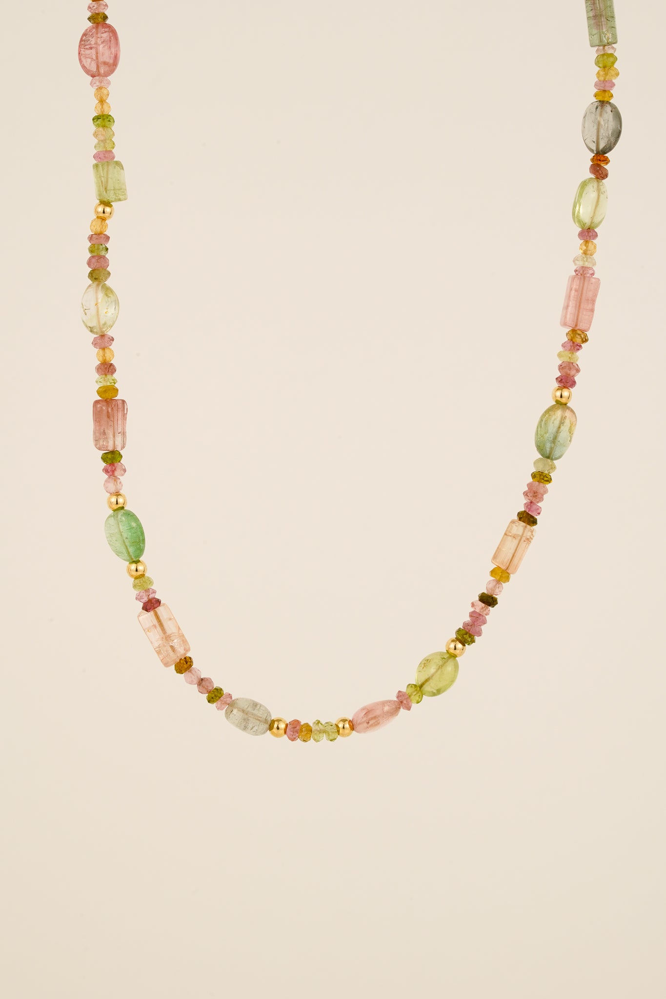 Mixed tourmaline beaded necklace - gold mix 1