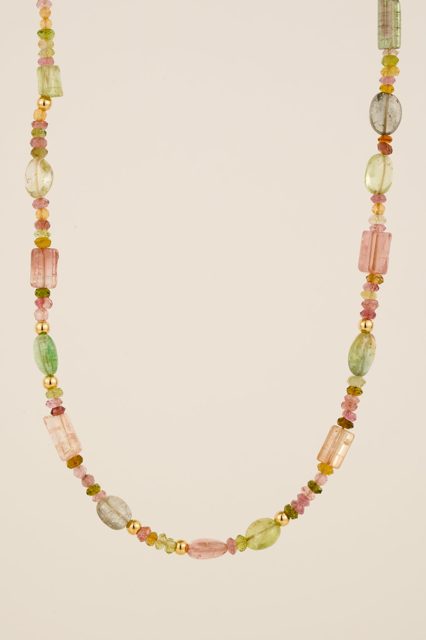 Mixed tourmaline beaded necklace - gold mix 1