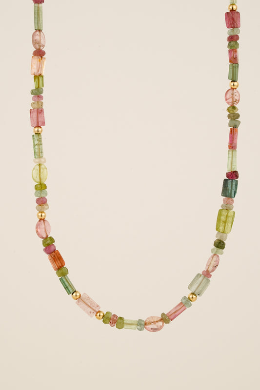 Mixed tourmaline beaded necklace - gold mix 2