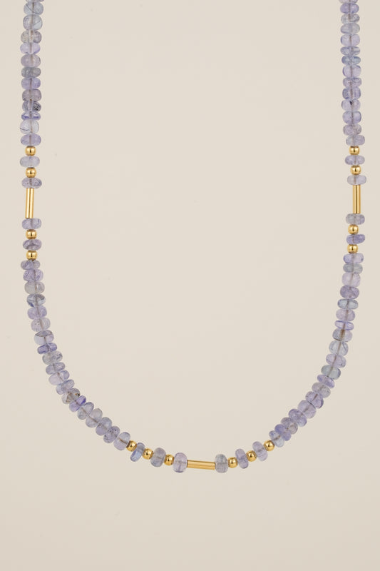 Tanzanite beaded necklace - gold