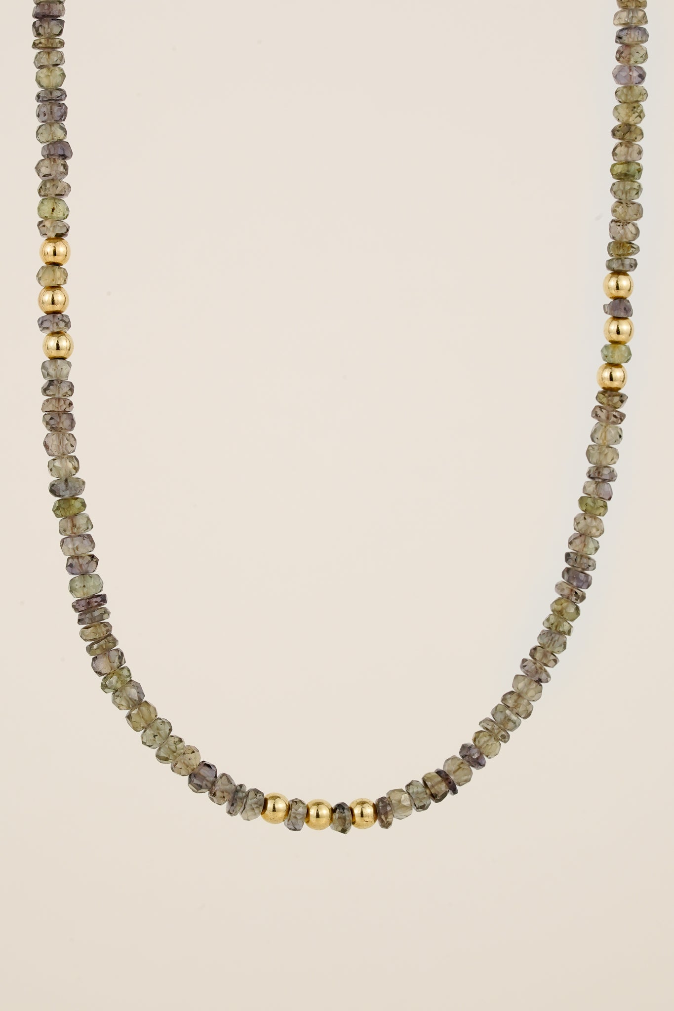 Teal sapphire beaded necklace - gold