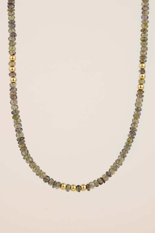Teal sapphire beaded necklace - gold