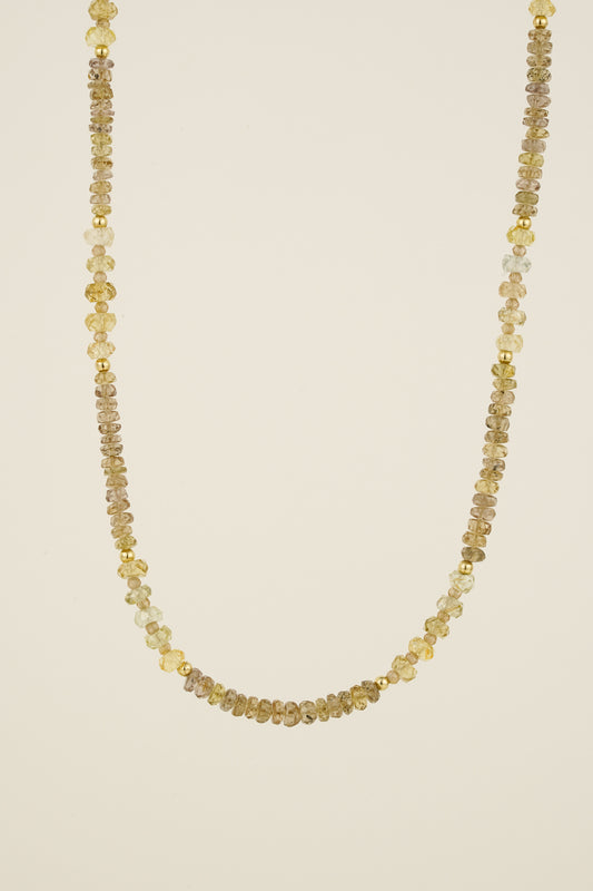 Colour-change garnet & zircon beaded necklace - gold