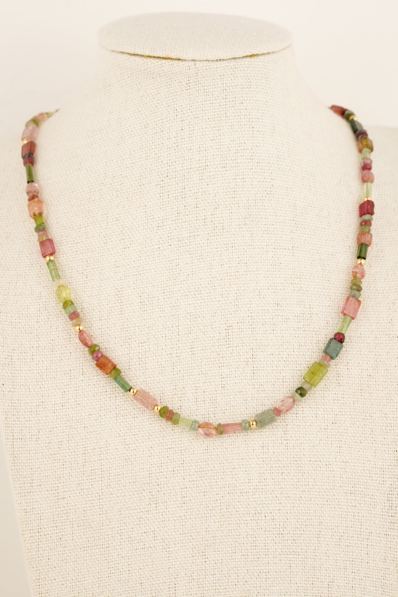 Mixed tourmaline beaded necklace - gold mix 2