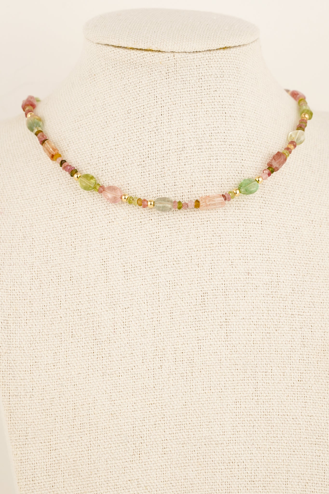 Mixed tourmaline beaded necklace - gold mix 1