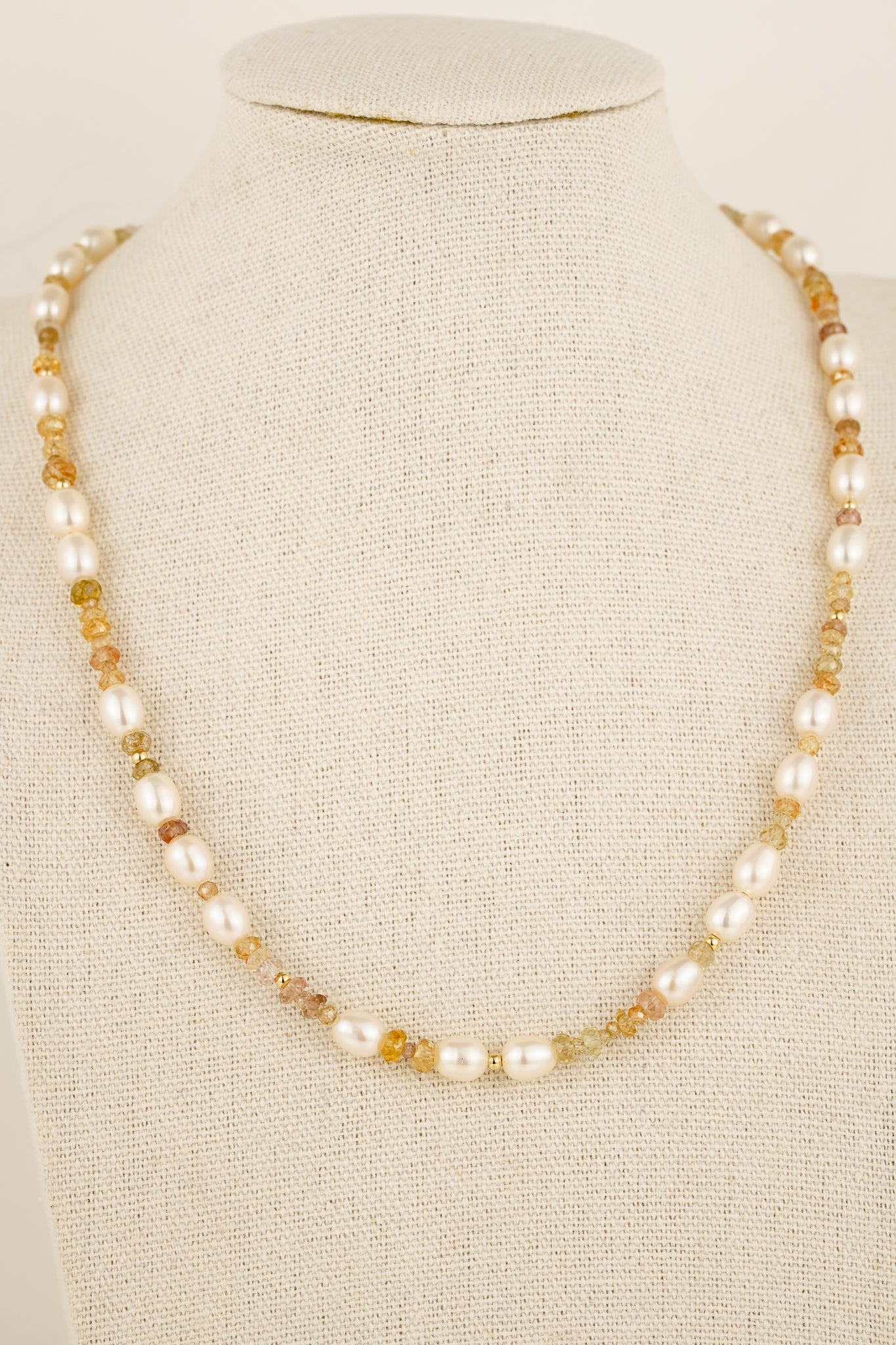 Mixed zircon & pearl beaded necklace - gold mix 2