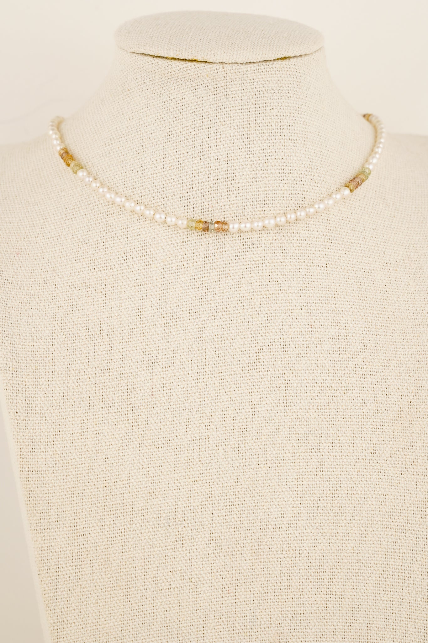 Mixed zircon & pearl beaded necklace - gold mix 4