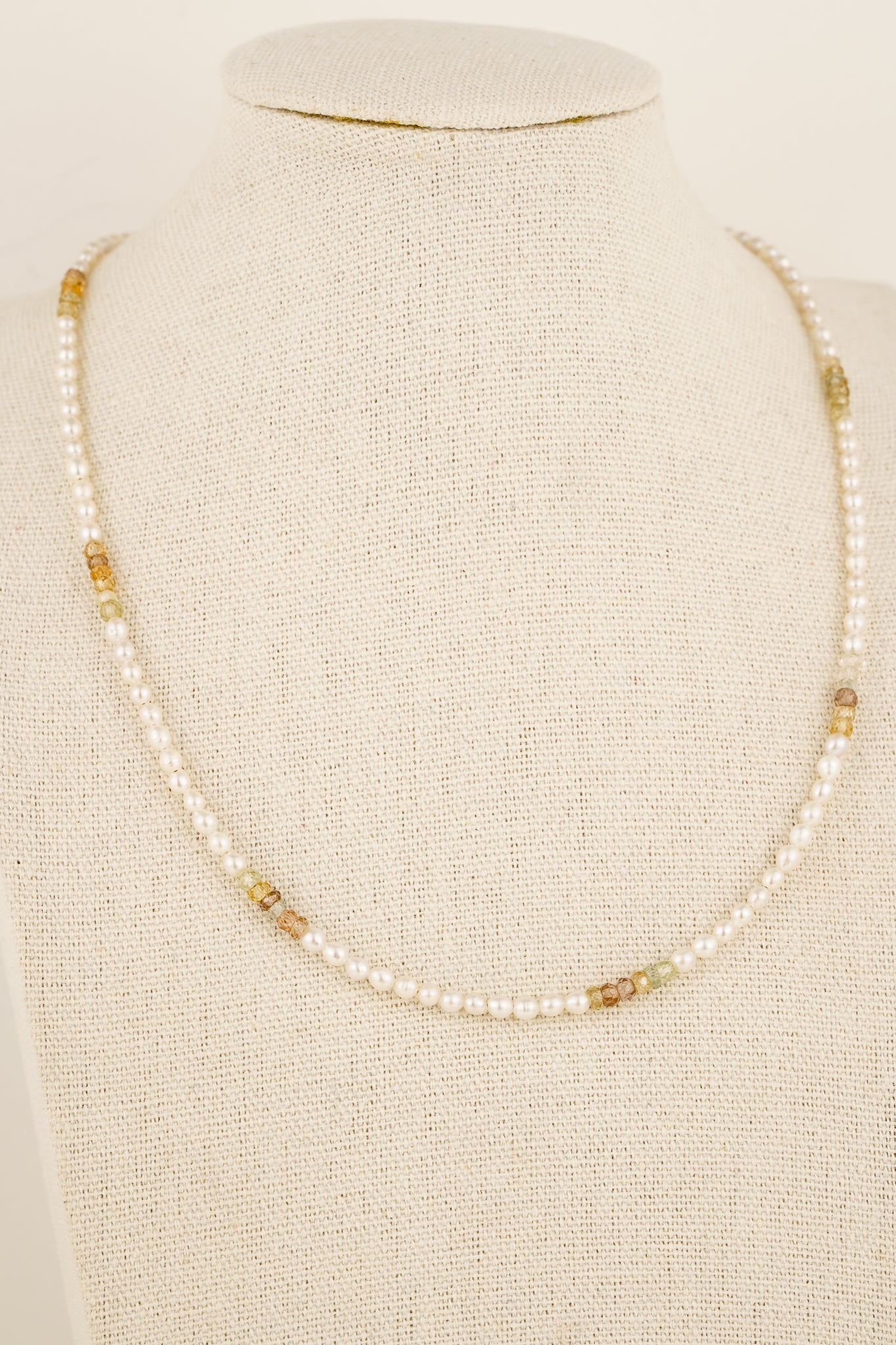 Mixed zircon & pearl beaded necklace - gold mix 4