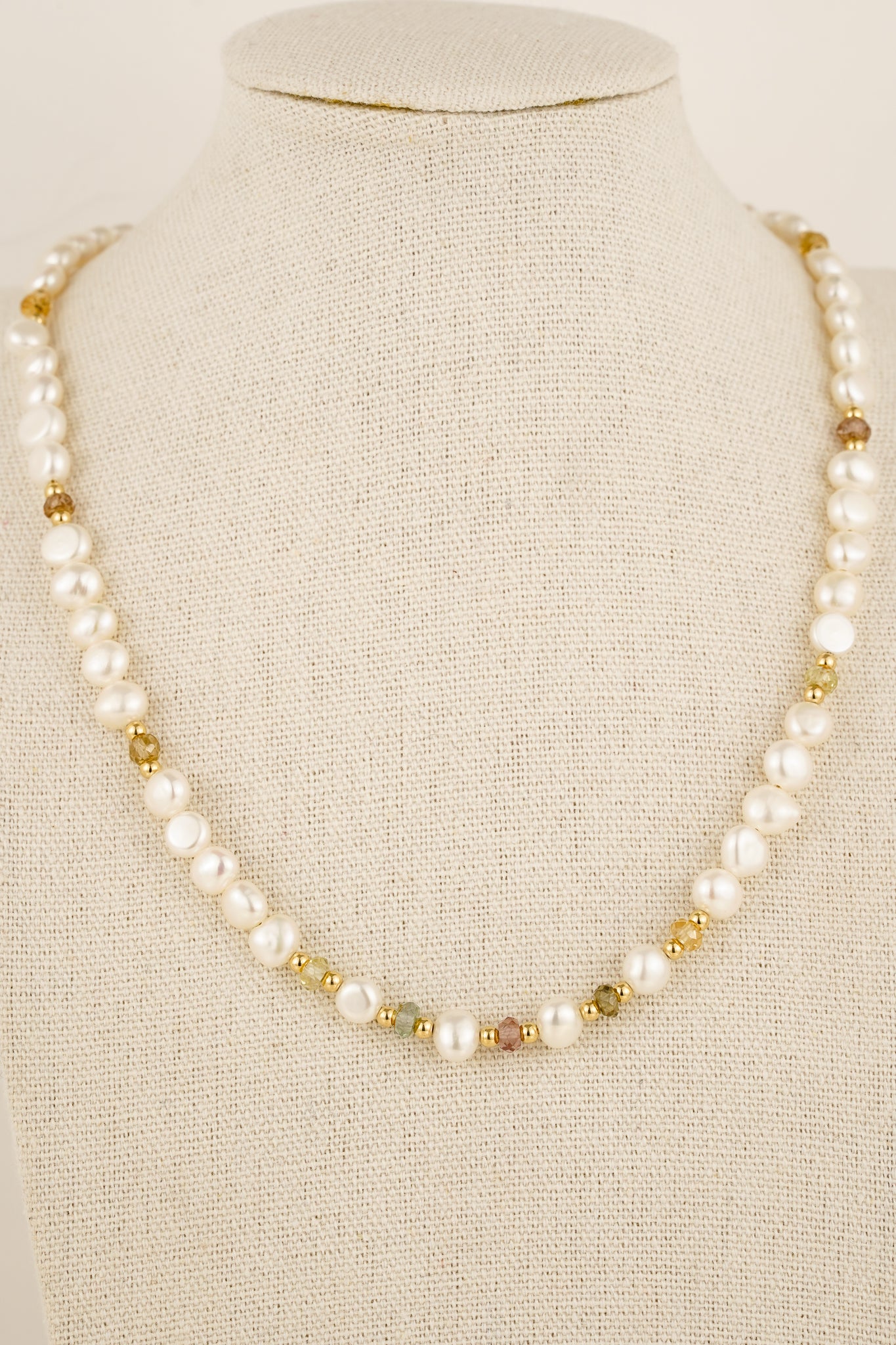 Mixed zircon & pearl beaded necklace - gold mix 3
