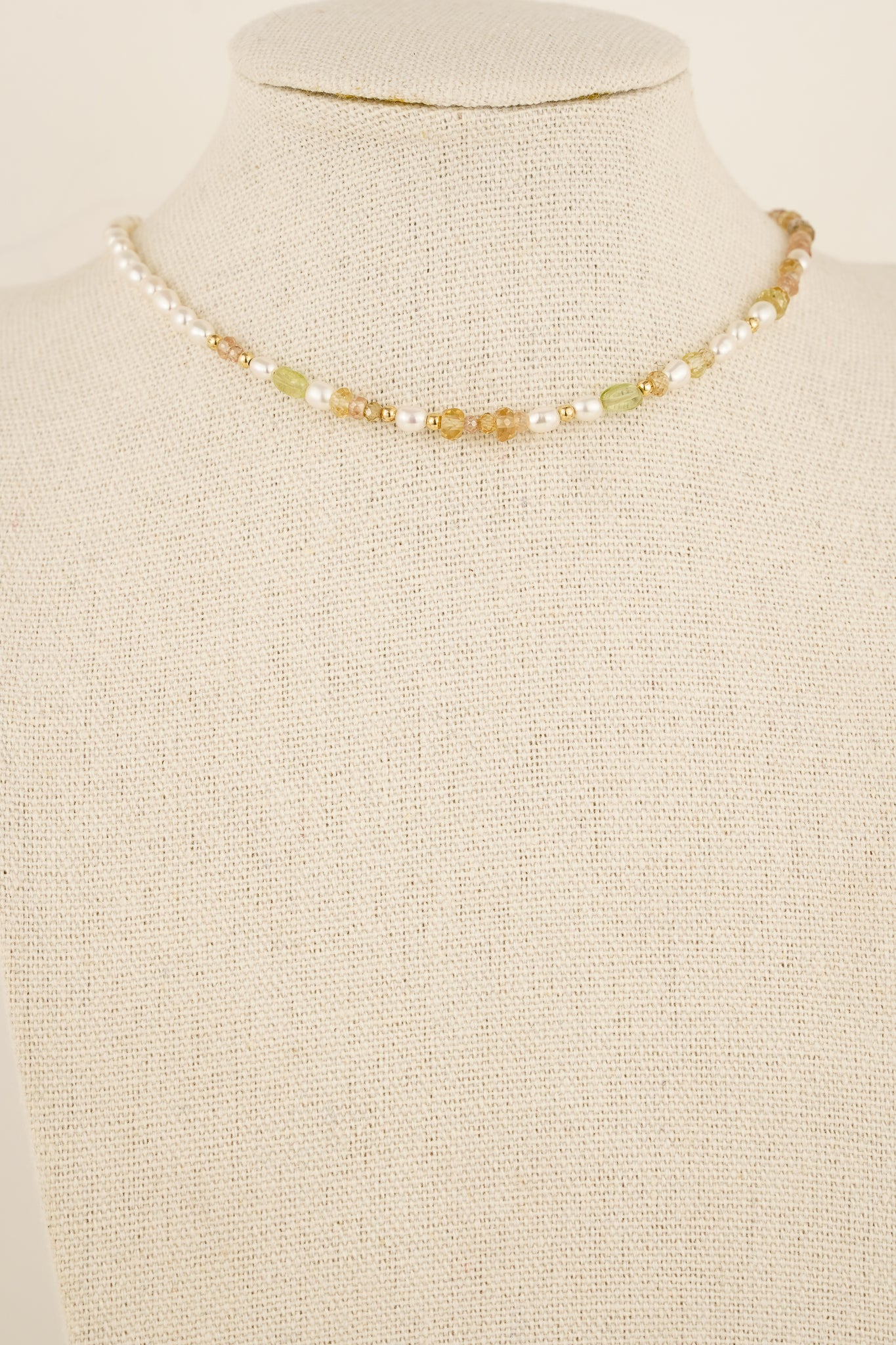 Mixed zircon & pearl beaded necklace - gold mix 1