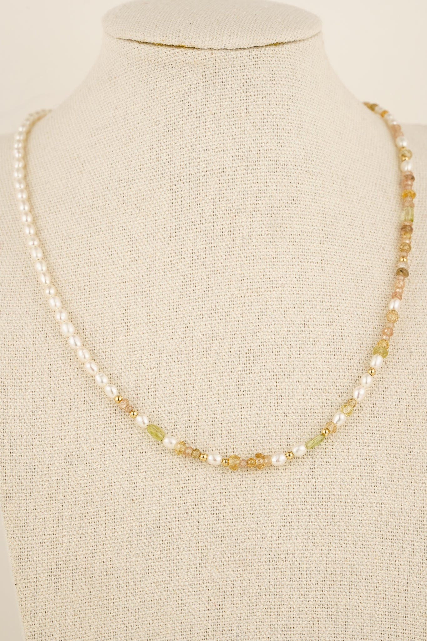 Mixed zircon & pearl beaded necklace - gold mix 1