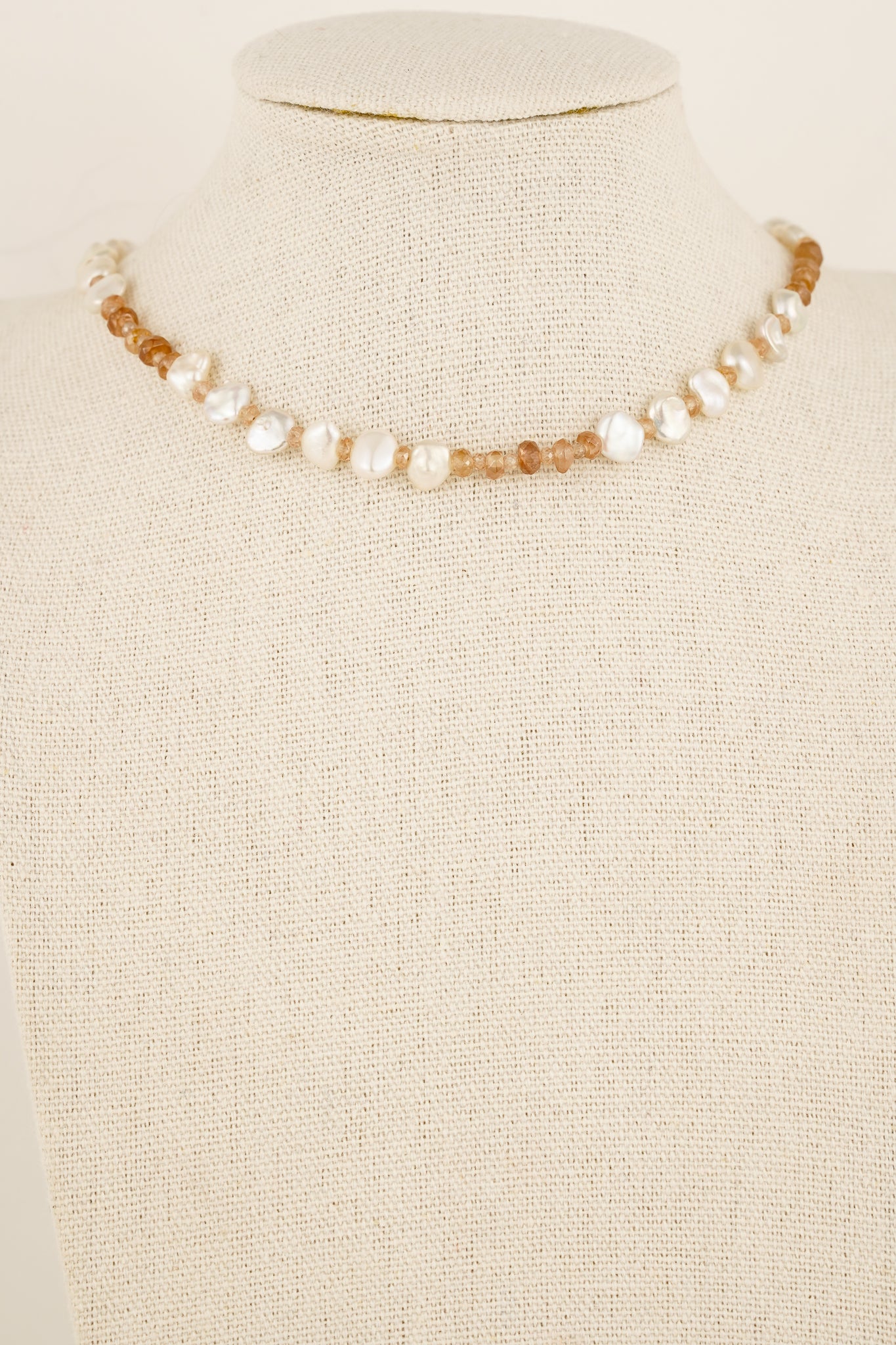 Medium pearl & champagne zircon beaded necklace - gold