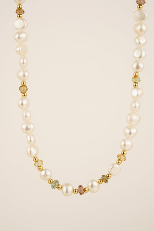 Mixed zircon & pearl beaded necklace - gold mix 3