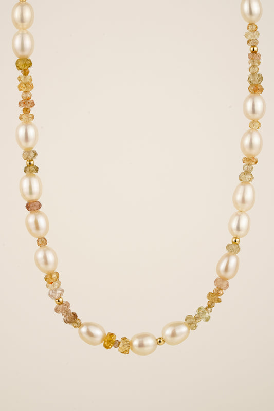 Mixed zircon & pearl beaded necklace - gold mix 2