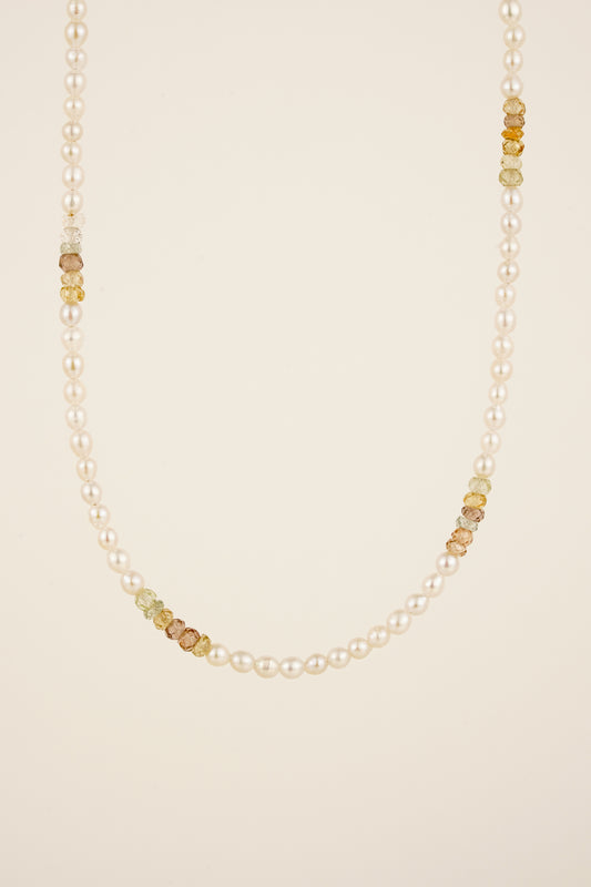 Mixed zircon & pearl beaded necklace - gold mix 4