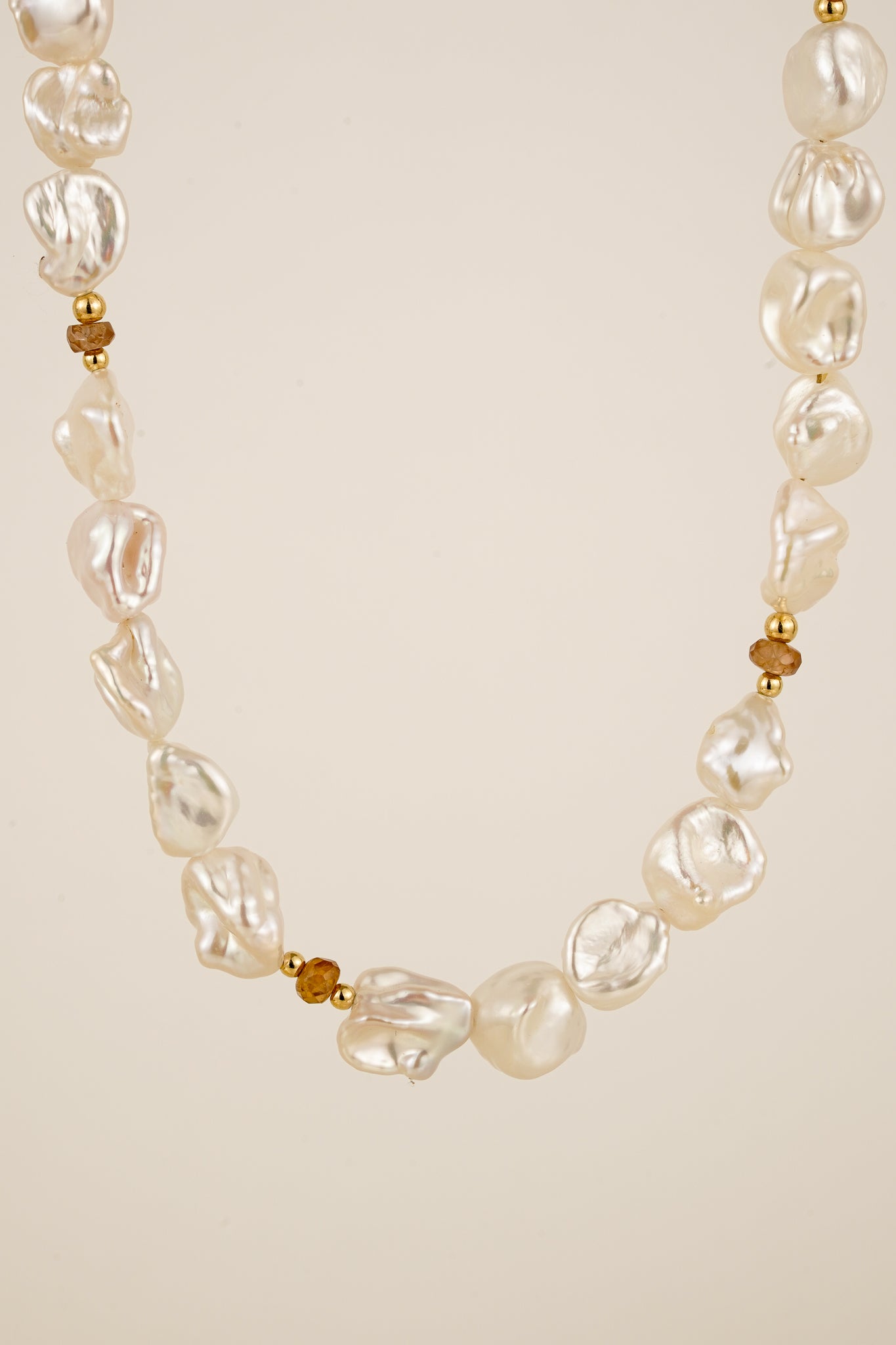 Large pearl & deep champagne zircon beaded necklace - gold