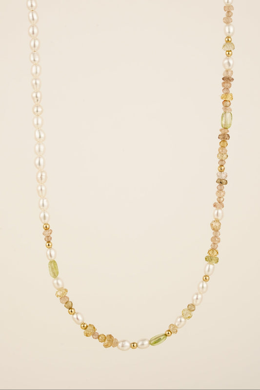 Mixed zircon & pearl beaded necklace - gold mix 1