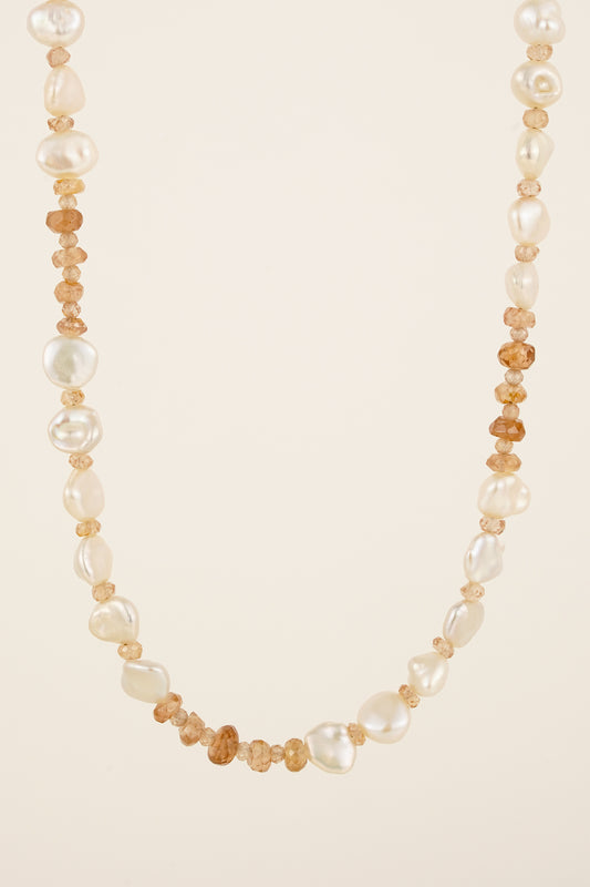Medium pearl & champagne zircon beaded necklace - gold