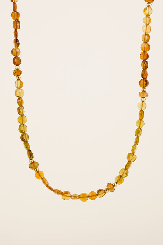 Coin shaped petro tourmaline beaded necklace - gold