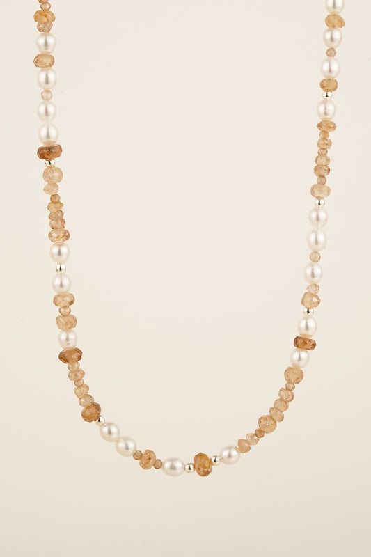 Pearl & champagne zircon beaded necklace - silver