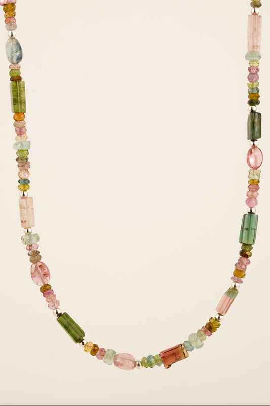 Mixed tourmaline beaded necklace - silver mix 2