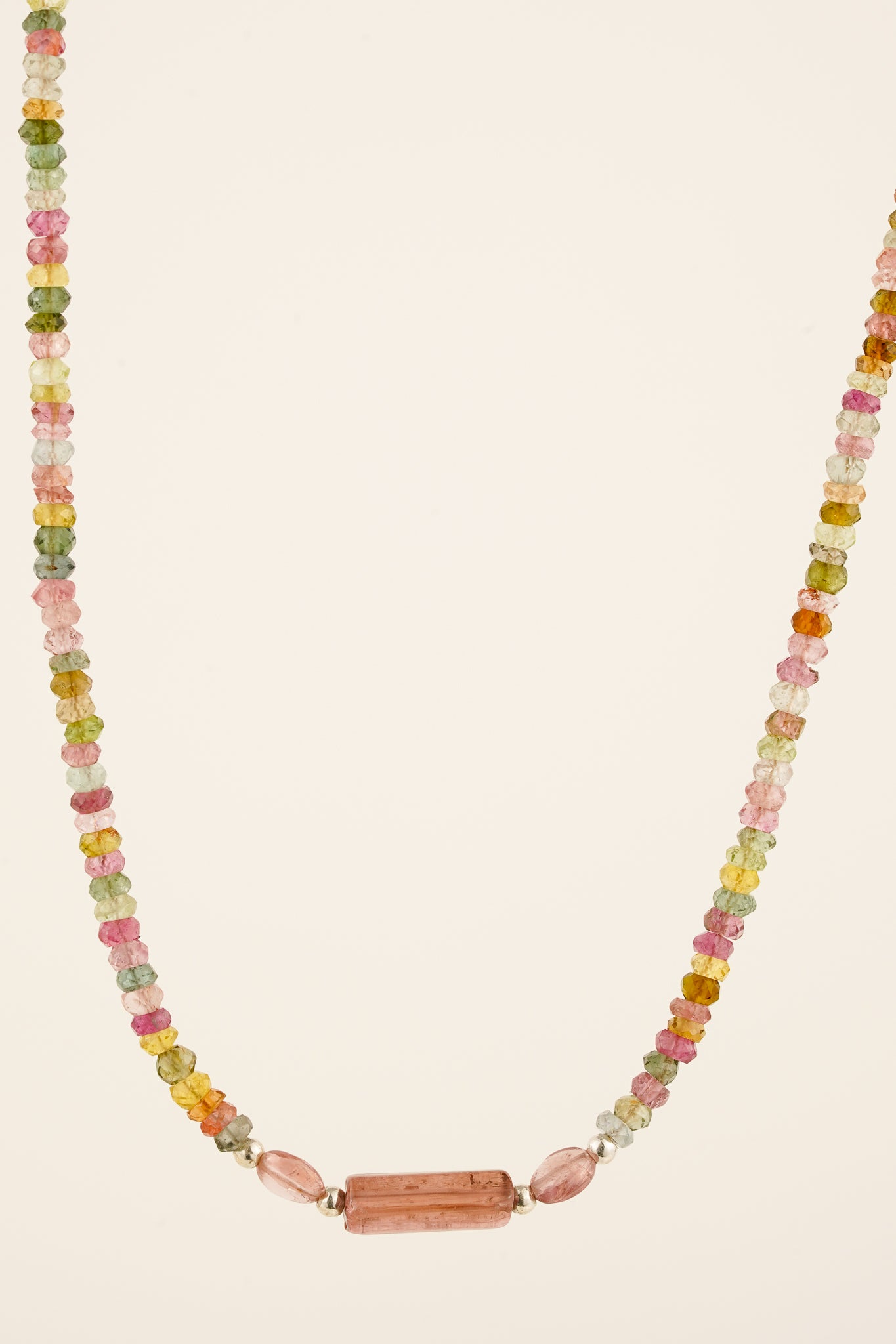 Tiny mixed tourmaline beaded necklace - silver