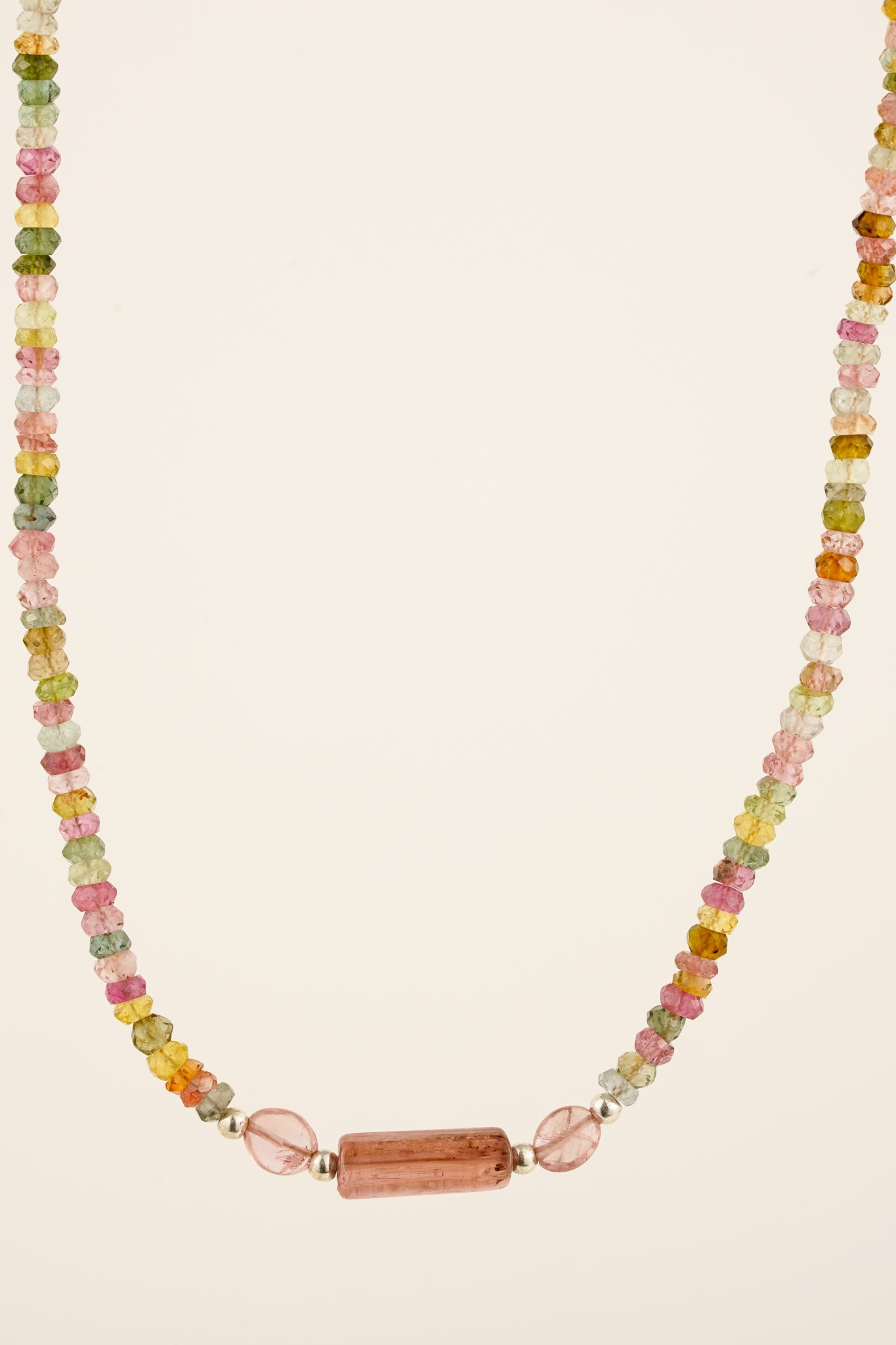 Tiny mixed tourmaline beaded necklace - silver