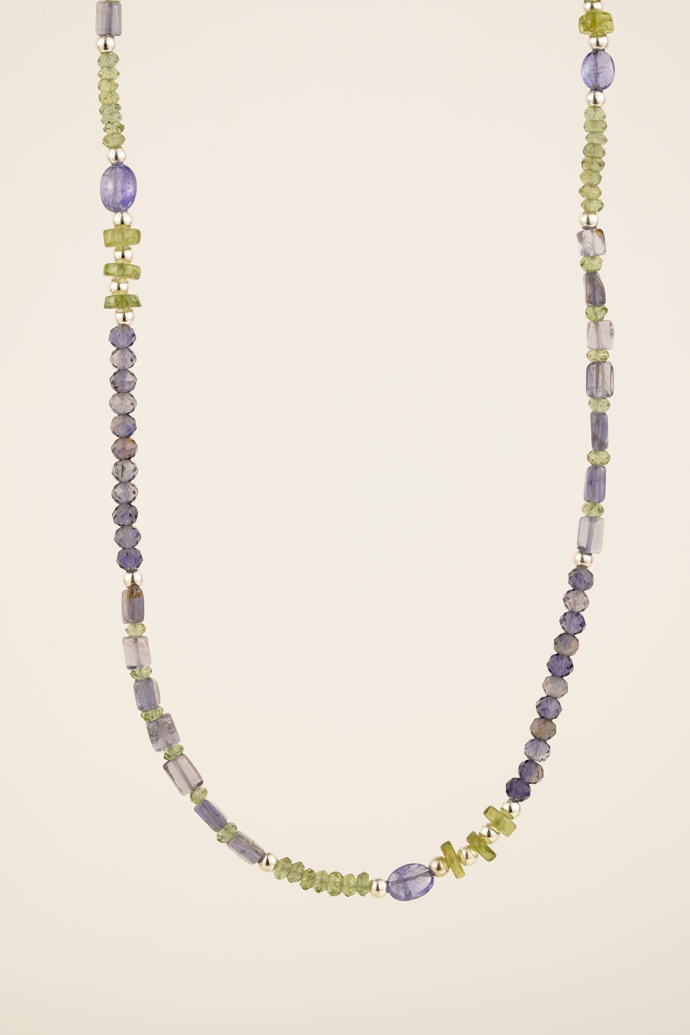 Peridot, iolite & apatite beaded necklace