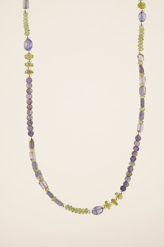Peridot, iolite & apatite beaded necklace